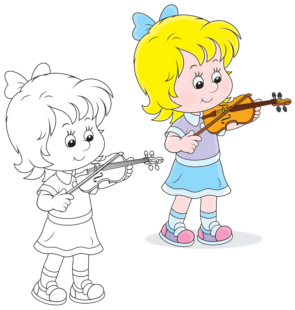 拉小提琴的女孩卡通画图片图片