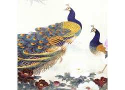 孔雀鲜花中国画