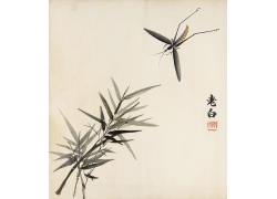 竹子与螳螂中国画