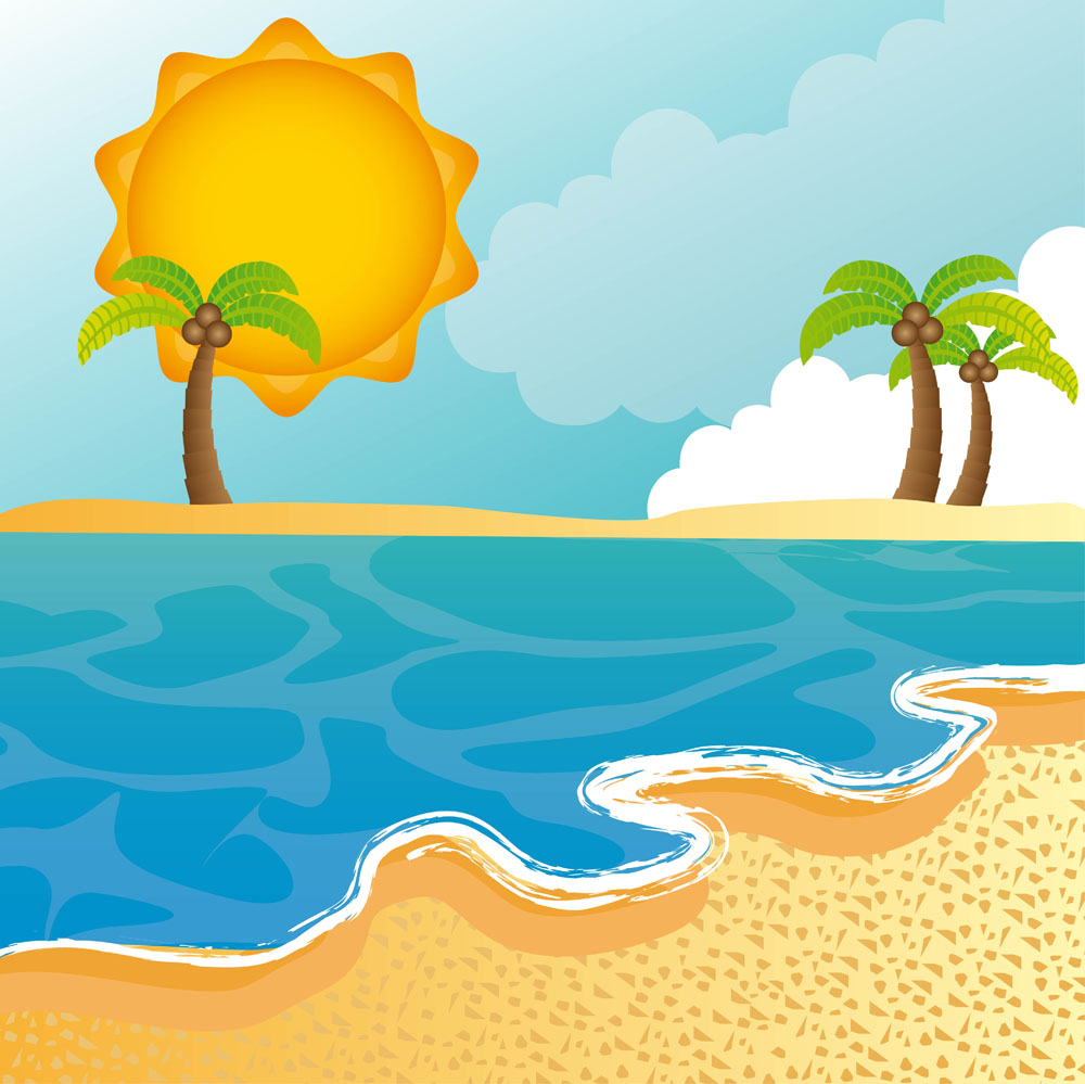 卡通椰树沙滩风景矢量素材下载-自然风光-空间环境-矢量素材 - 集图网 www.jituwang.com